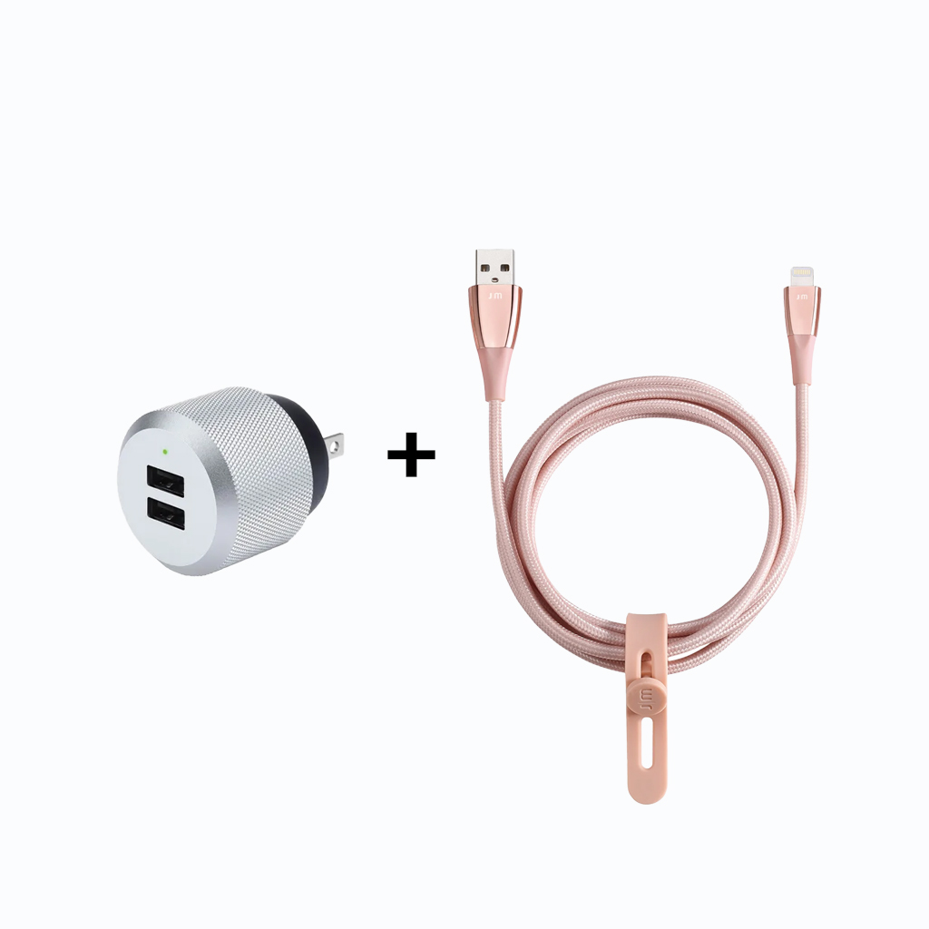 Combo Dây Cáp Sạc Lightning JustMobile ZinCable (DC-568) và Củ Sạc Điện Thoại / Máy Tính Bảng JustMobile AluPlug (PA-168)