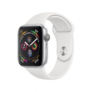apple watch 4 gps 44mm silver aluminum case with white sport band